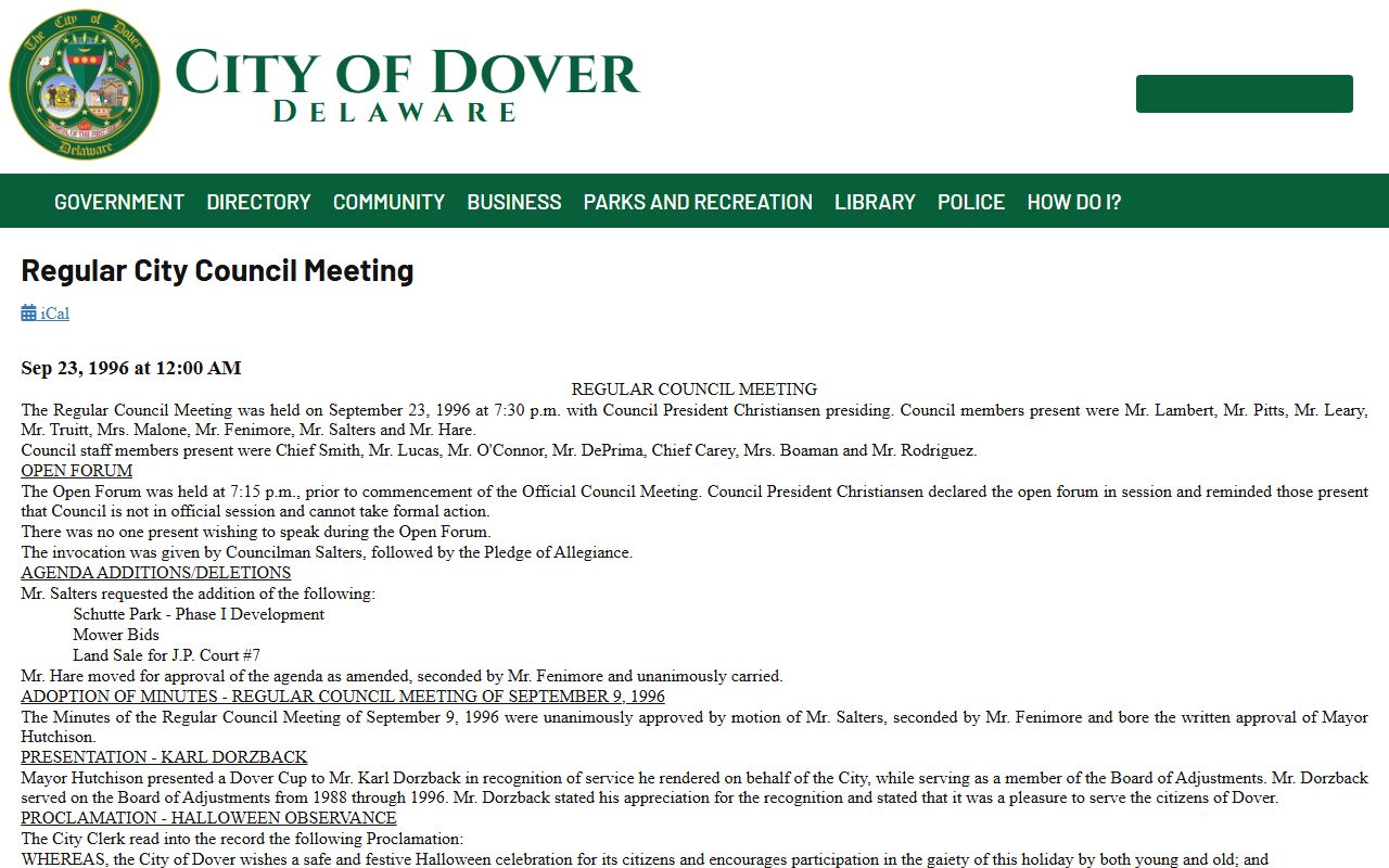 Dover City of Dover land sale for Justice of the Peace Court 7 traffic court facility