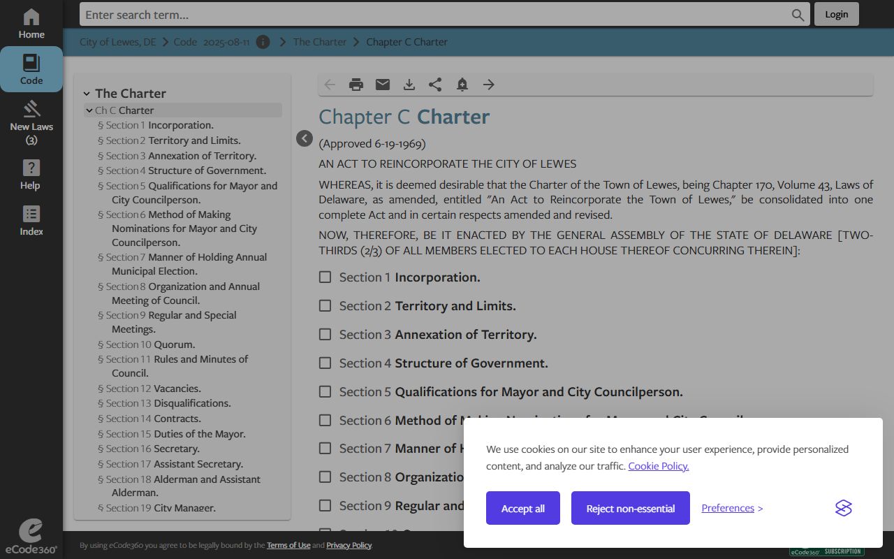 Lewes traffic court records Alderman's Court provisions from Lewes City Charter