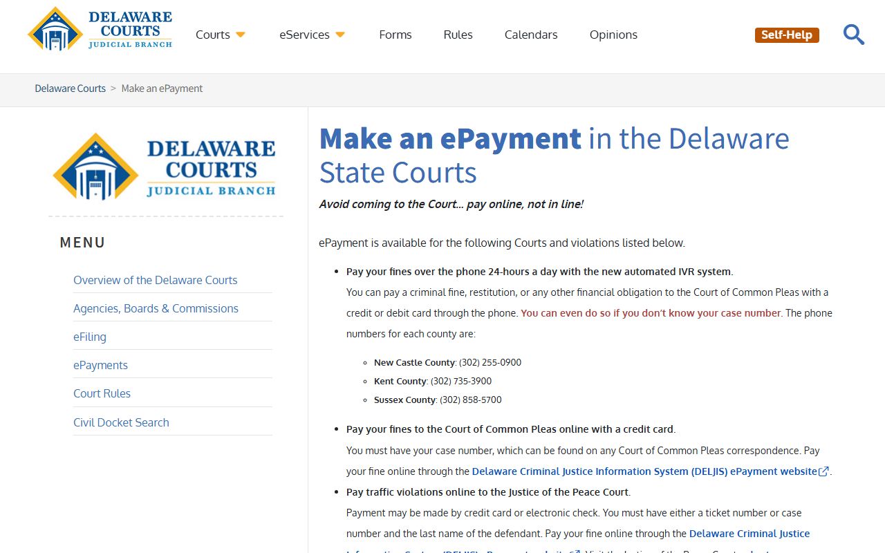 Delaware ePayment system for Milford traffic court records ticket payment