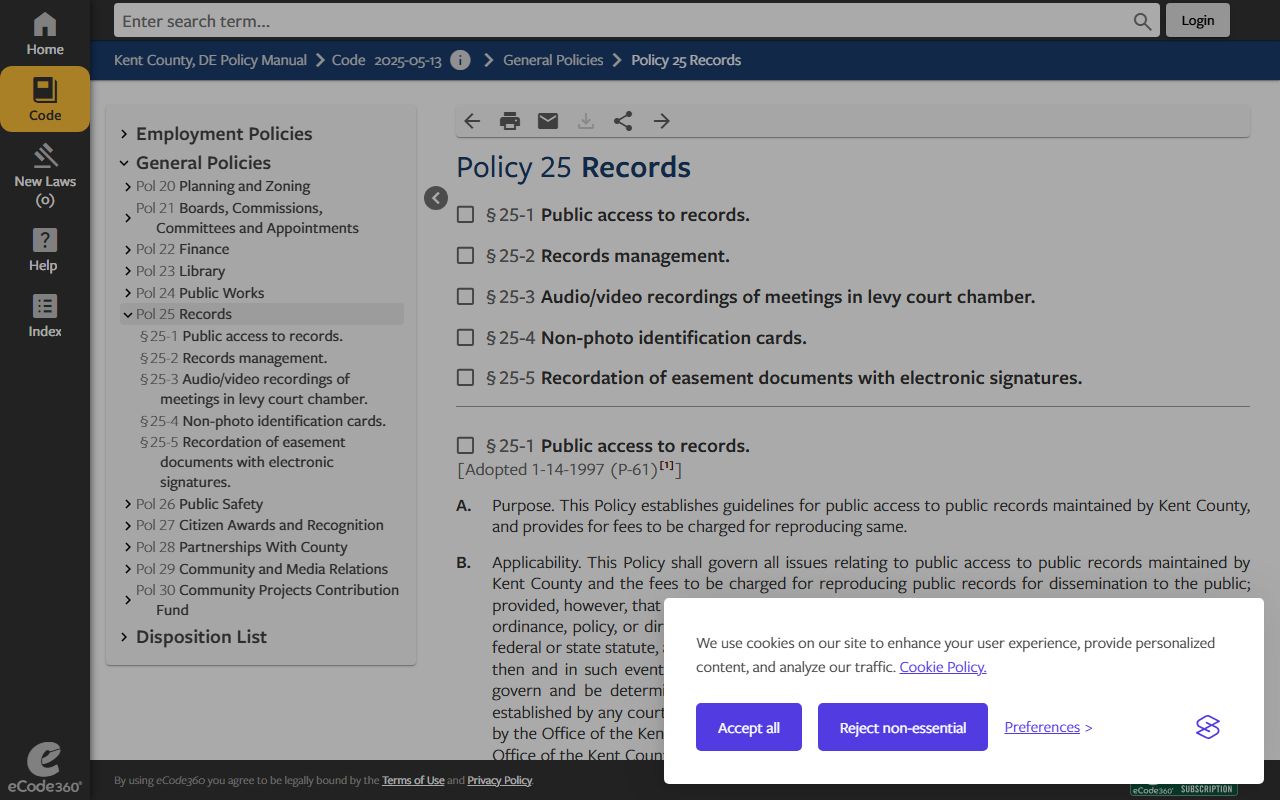 Kent County public access policy for traffic court records