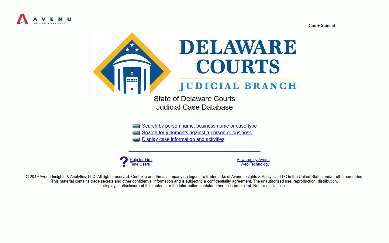Delaware CourtConnect official portal for searching traffic court records online